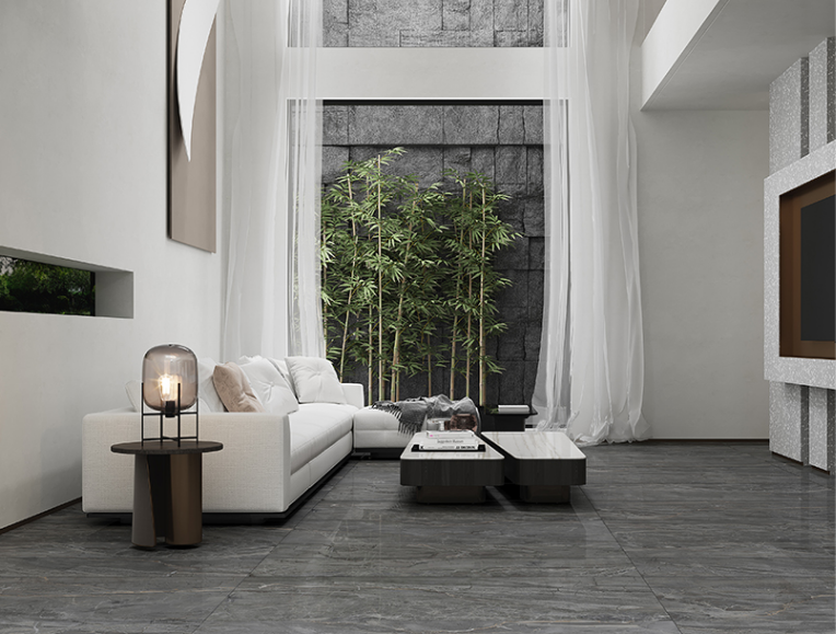 伟德BETVLCTOR1946始于英国岩板新中式客厅地砖装修效果图