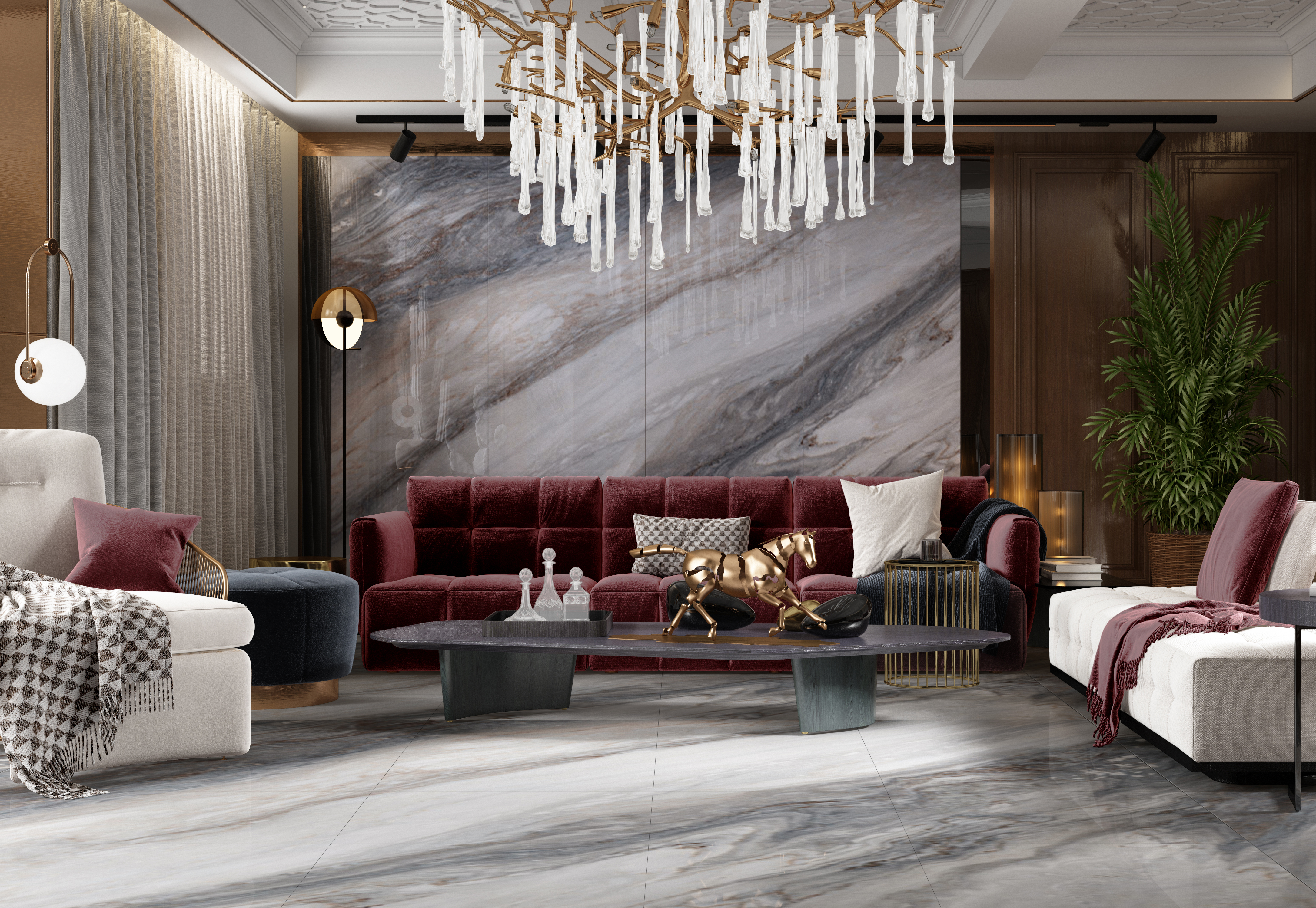 伟德BETVLCTOR1946始于英国陶瓷岩板客厅地砖装修效果图