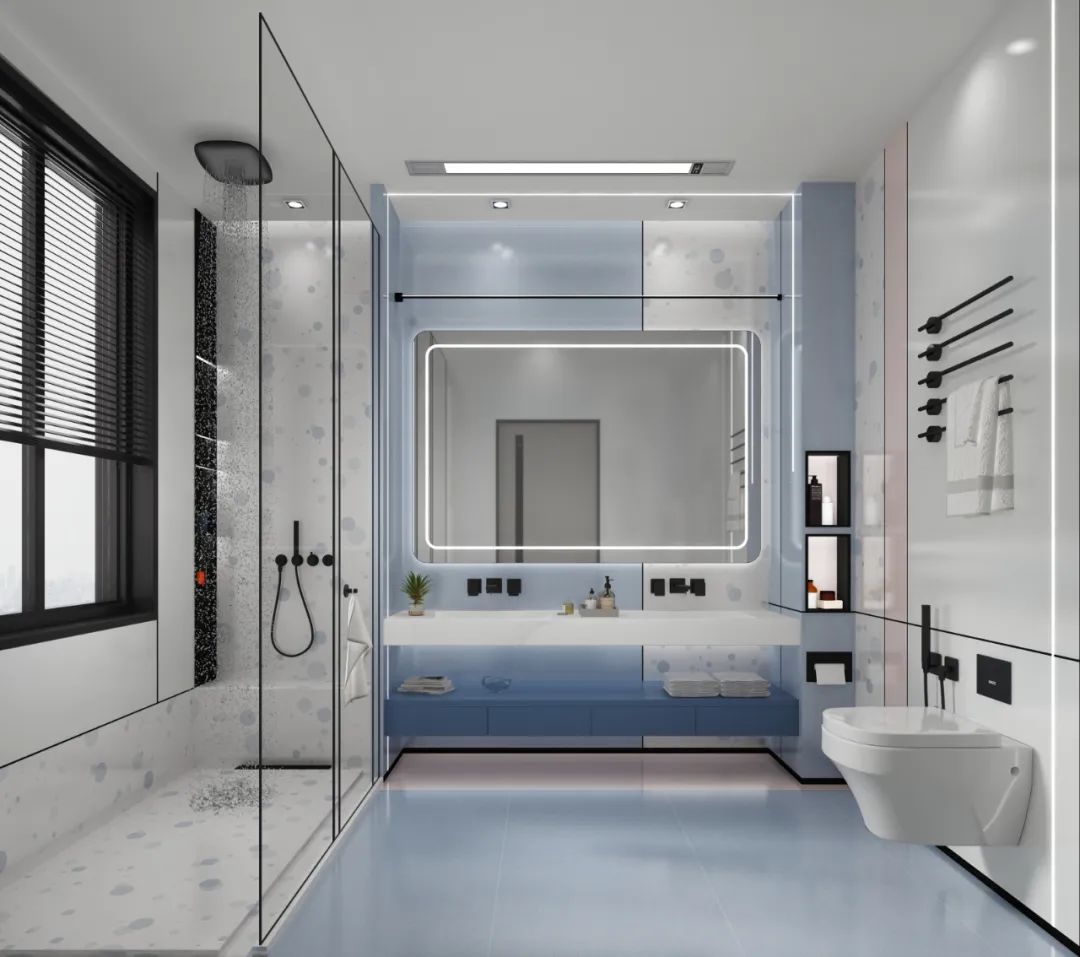 伟德BETVLCTOR1946莫兰迪色系瓷砖的蜻蜓的同党-烟灰蓝地砖装建成效图