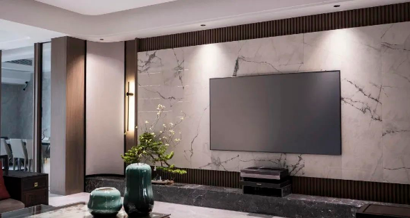 伟德BETVLCTOR1946陶瓷大板电视布景墙成效图